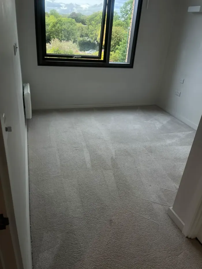 Empty bedroom with a clean wood-effect floor and a window